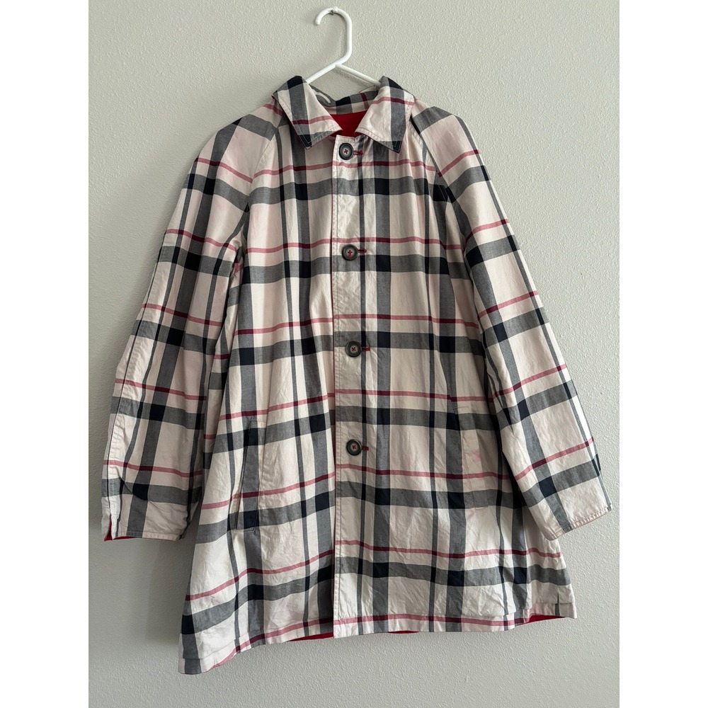 Vintage Pendleton Trench Coat Womens Lrg Cotton Red Plaid Reversible Classic